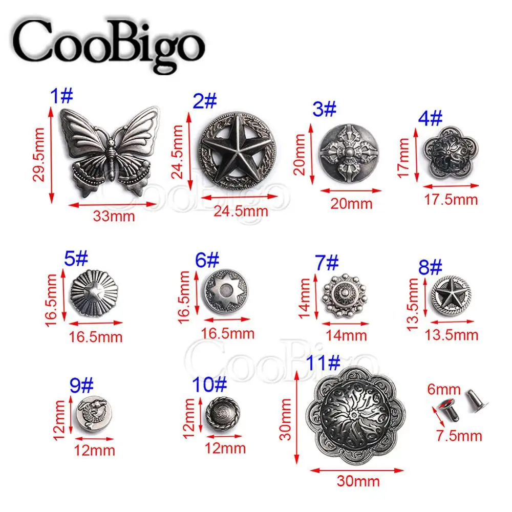 5pcs Punk Rock Rivet Set Metal Studs Spikes Rivets for Clothes Leather Bag Garment Shoes Decor DIY Crafts Butterfly Flower Star