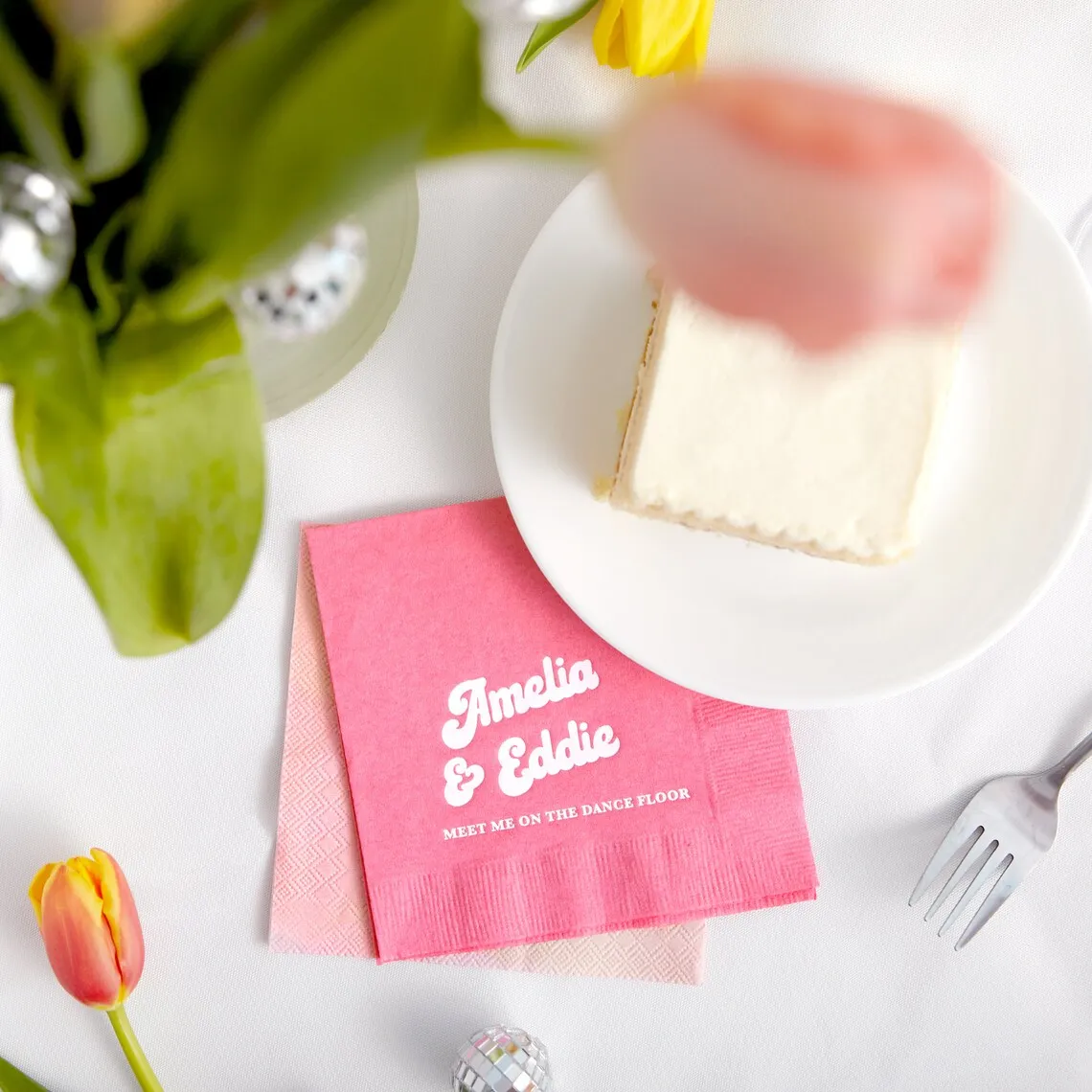 Mod Mediterranean Customized Names Napkins - Cocktail Napkin, Foil Stamped Party Decoration, Italian Summer Aesthetic, Wedding,