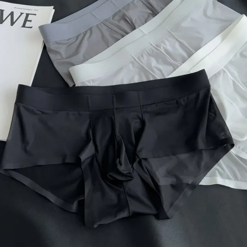 Men Ultra Thin Sheer Mesh Boxer Briefs, See Through Bulge Pouch Underwear Wide Waistband Breathable Male Shorts