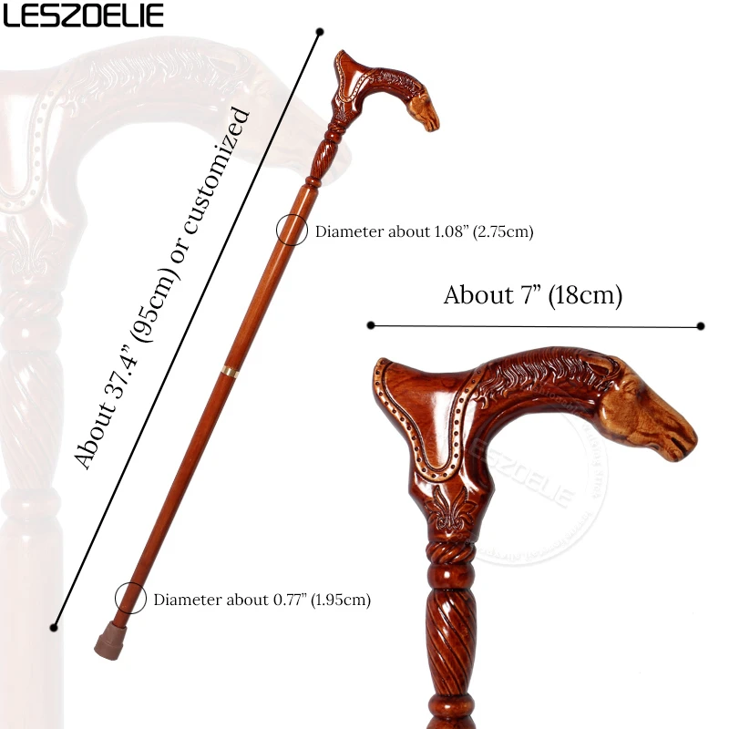 95cm Horse Handle German Beech Wooden Walking Stick Men Detachable Walking Canes Women Elegant Walking Sticks