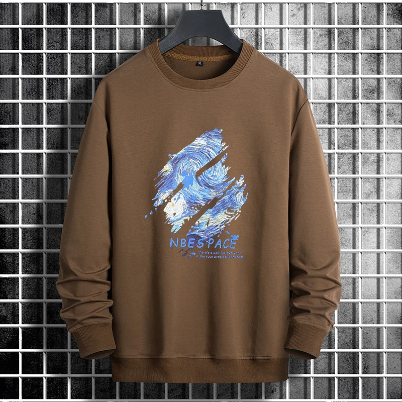 

High-End Man Long Sleeves Hoodie Autumn Winter New Printing Round Neck American Style Pullover Non-deforming Leisure Men's Tops