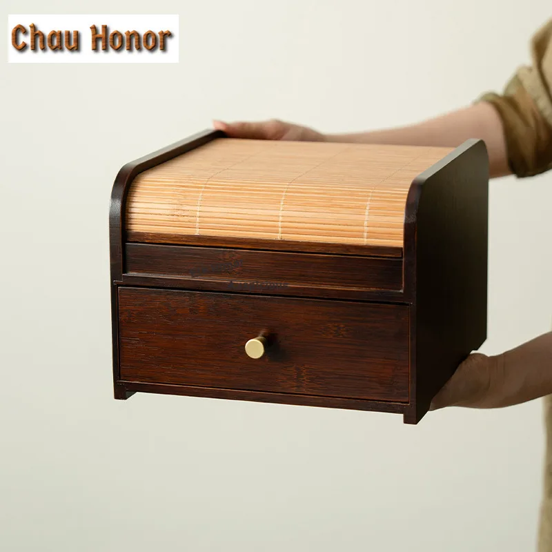 

Retro Bamboo Multifunctional Drawer Storage Cabinet Tea Set Sundries Storage Cabinet Tea Ceremony Accessories Home Furniture