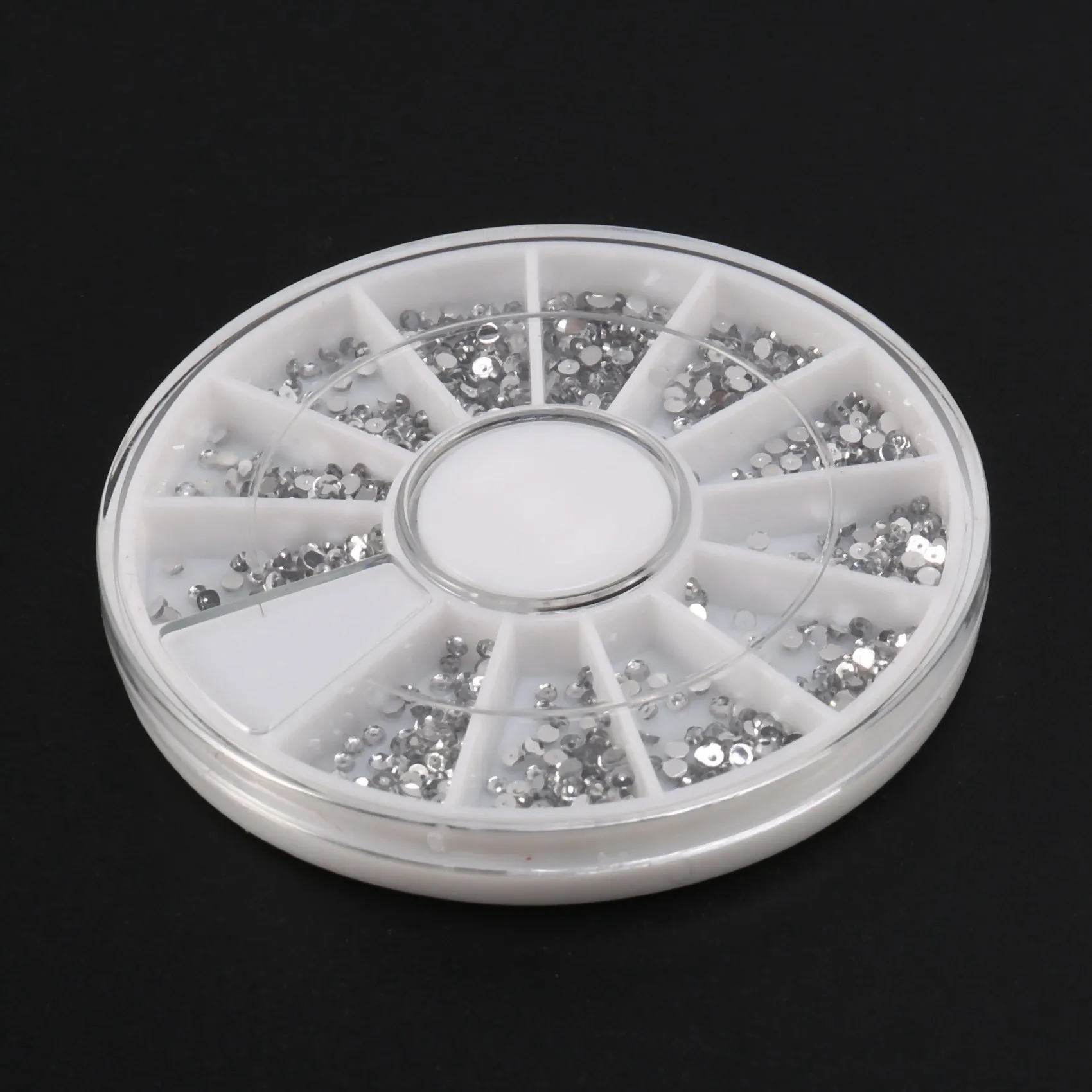 Abyo 2 caixas de carrossel de strass prateados, cristal para manicure, arte em unhas, glitter, roda de 1.5 mm