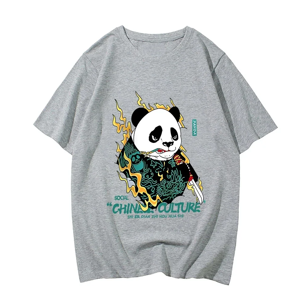 Panda Chinese Culture T-shirts Men Social Biting on Bamboo Tshirts Cotton Cool T Shirts Handsome Aesthetic Prevalent Casual