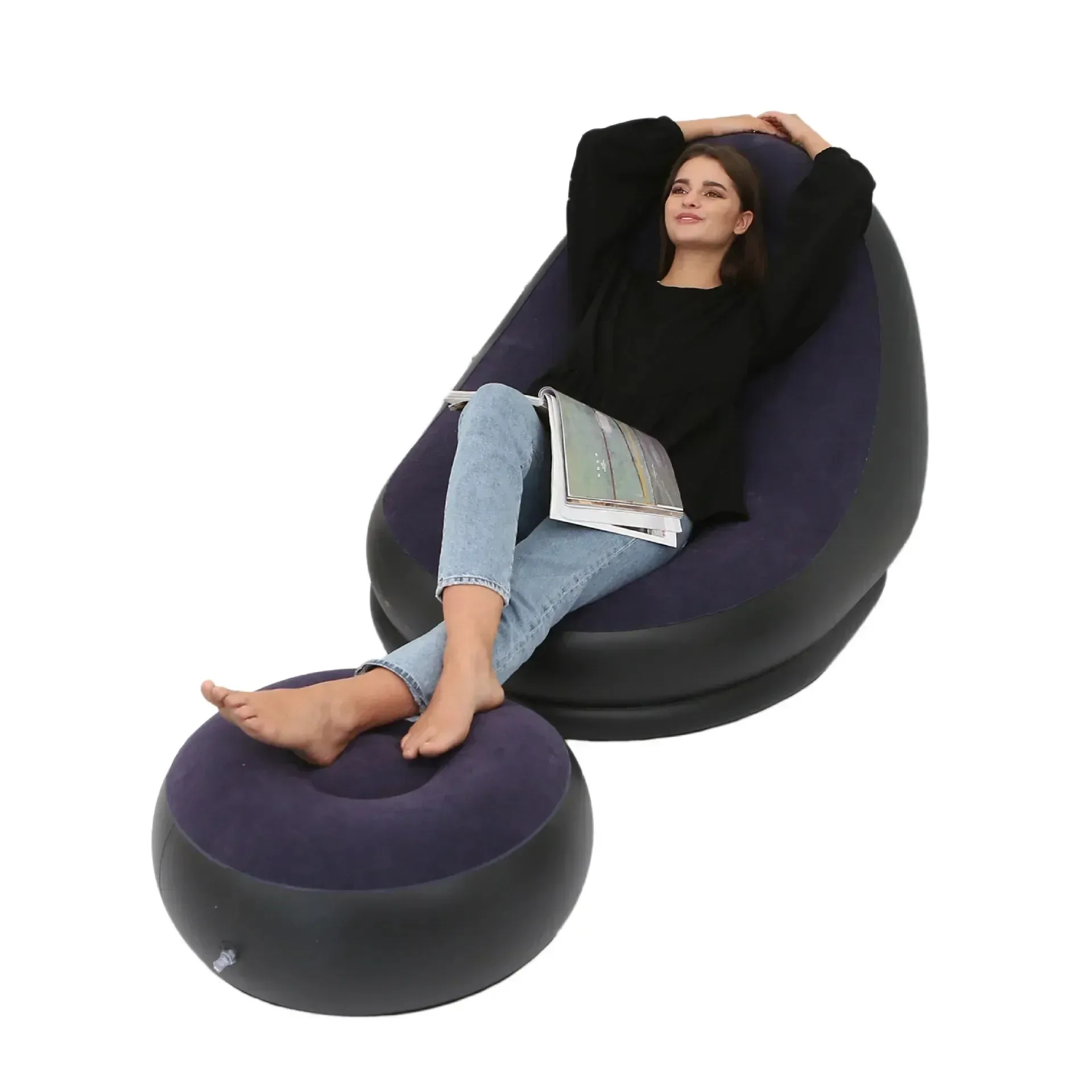 Outdoor Chair Lazy Inflatable Sofa Foldable Lounge Chair Set Footrest PVC Air Cushion Sofa Living Room Furniture Household Items