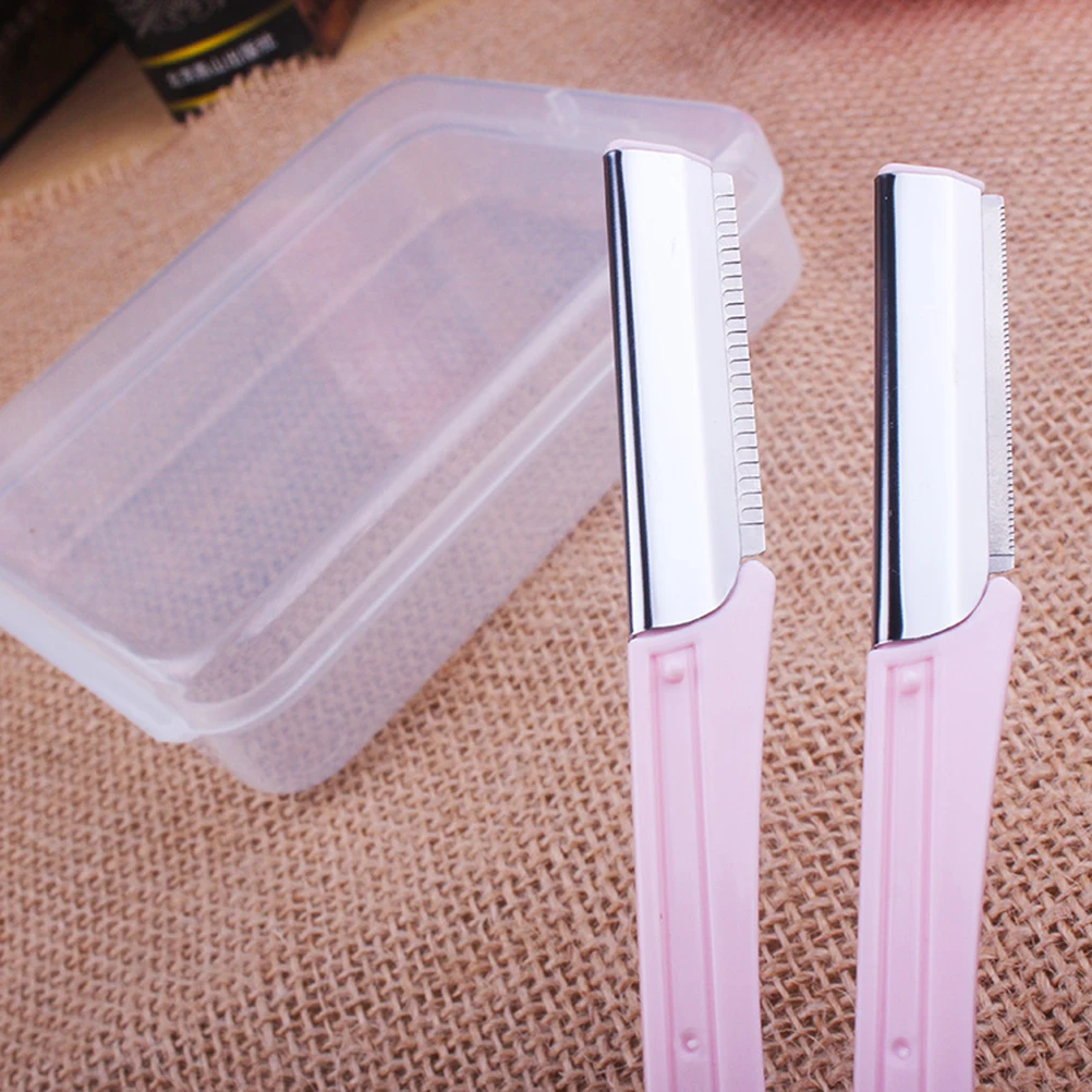 

10pcs Eyebrow Trimmer Portable Razor Shaver Remover Shaper Stainless Steel Long Handle Travel Size Protective Cover Makeup Tool