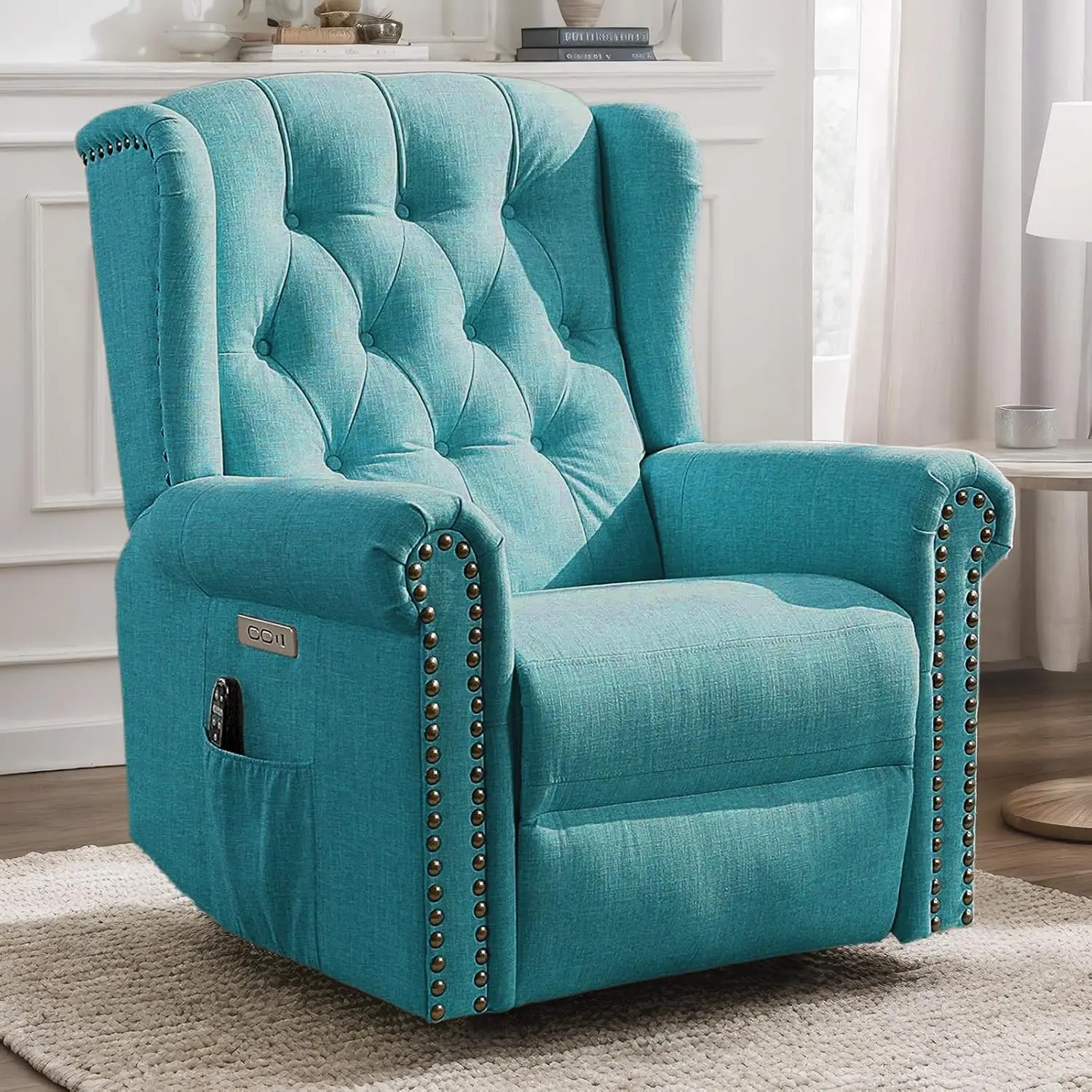 Power Swivel Rocking Recliner Chair with Massage & Heat, Electric Rocker Glider Chair for Nursery, Wingback Tufted, Customized