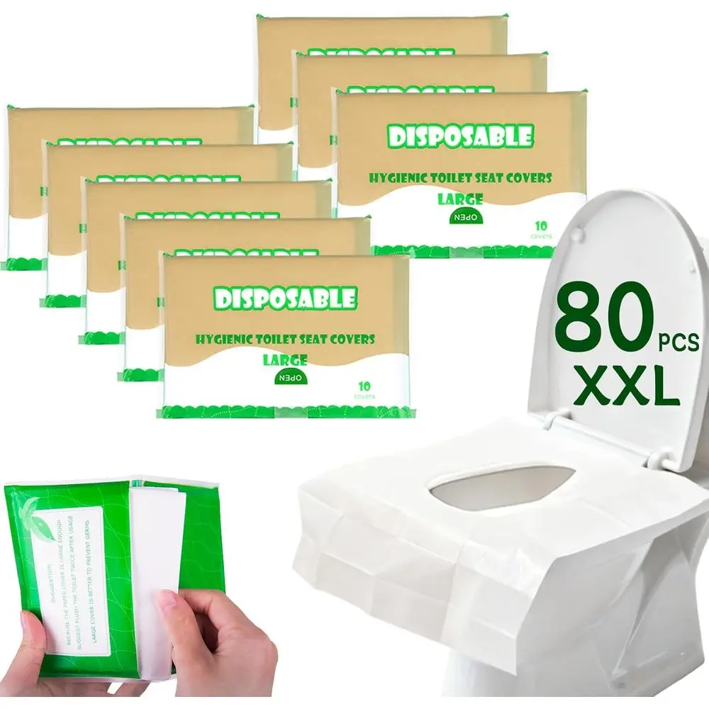 

Disposable Toilet Seat Covers, 80-Pack, XL Size for Travel, Kids & Adults, Ideal for Public Restrooms, Airplane, Camping (22 x 1