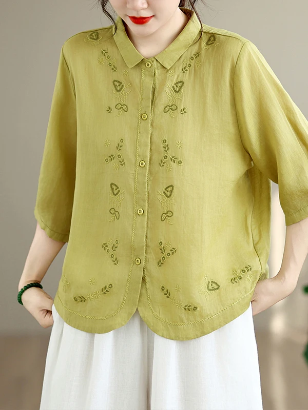 

Casual Style Embroidered Heavy Work Loose Fit Slimming Short Sleeve Shirt Women's Summer Design Unique Top Fashion Trend