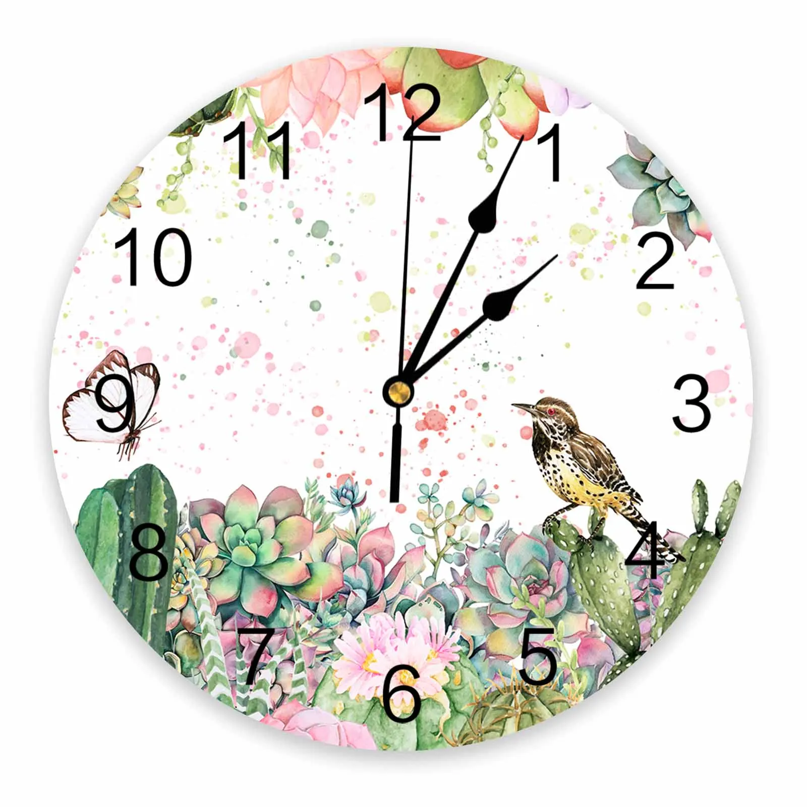 Tropical Plant Succulent Cactus Bird Butterfly Printed Wall Clock Modern Silent Clock Living Room Home Decor Wall Hanging Watch