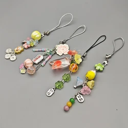 Hot Selling Y2K Phone Charm Strap Ins Chinese Style Colorful Flower Lanyard Custom Lucky Fish Bag Pendant For Airpods Case