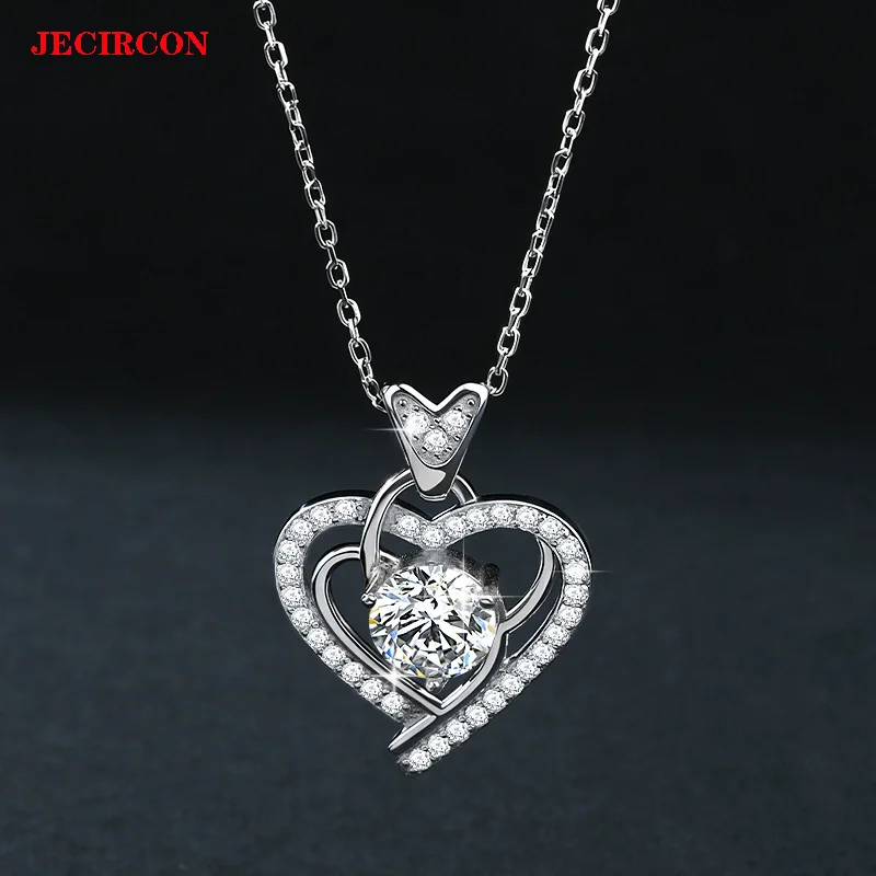 

JECIRCON 1CT Moissanite Ferris Wheel Heart Necklace, S925 Sterling Silver Unique Design Clavicle Chain High-End Fashion Jewelry