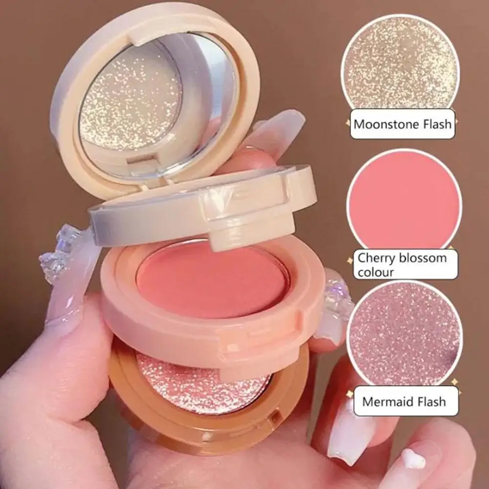 Paleta de Maquillaje 3 en 1: Colorete, Iluminador Prensado, Textura Mate y Brillante de Larga Duración, Resistente al Agua, con Purpurina y Acabado Perlado de 3 Capas