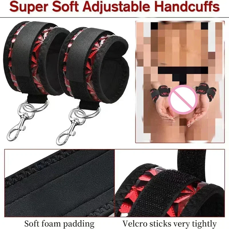 Bondage Harness Sex Eye Mask Open Leg Ankle Cuffs Restraints Slave Sex Toys For Couples Women's Exotic Accessories