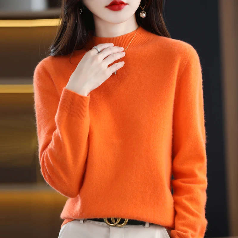 Spliced First-Line Ready-To-Wear ขนสัตว์ 100% ถัก Bottoming เสื้อผู้หญิงครึ่งคอเต่าเสื้อกันหนาว