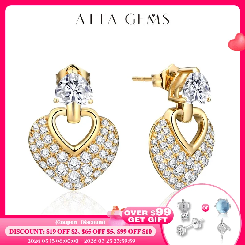 

ATTAGEMS Top Quality Heart Cut 15.5*5mm D Color Moissanite Earrings for Women Solid 10K 14K Gold Sparkling Wedding Jewelry Gift