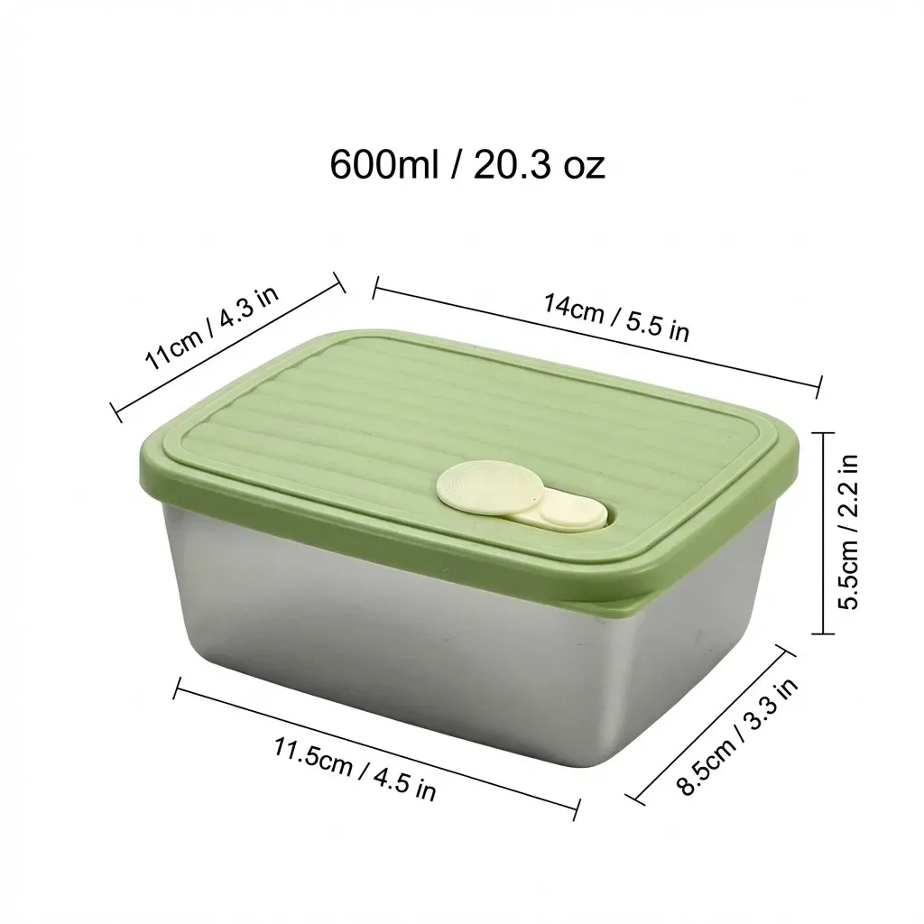 Duurzame voedselcontainer van 304 roestvrij staal, geschikt voor het bewaren van fruit, groenten en vlees. Grote inhoud, luchtdicht, ideaal voor in de koelkast om voedsel vers te houden.