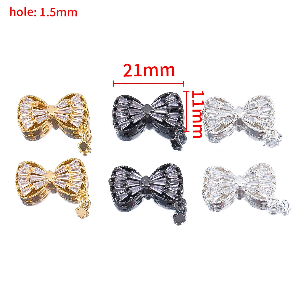 1/2/5pcs Hollow out zircon inlaid bow with through-hole spacer copper beads for DIY bracelet necklace jewelry making accessories