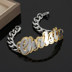 Custom Name Bracelet  Double Plated Bracelets HipHop Stainless Steel Chain Christmas Gift Women Men Valentine's Day Gift