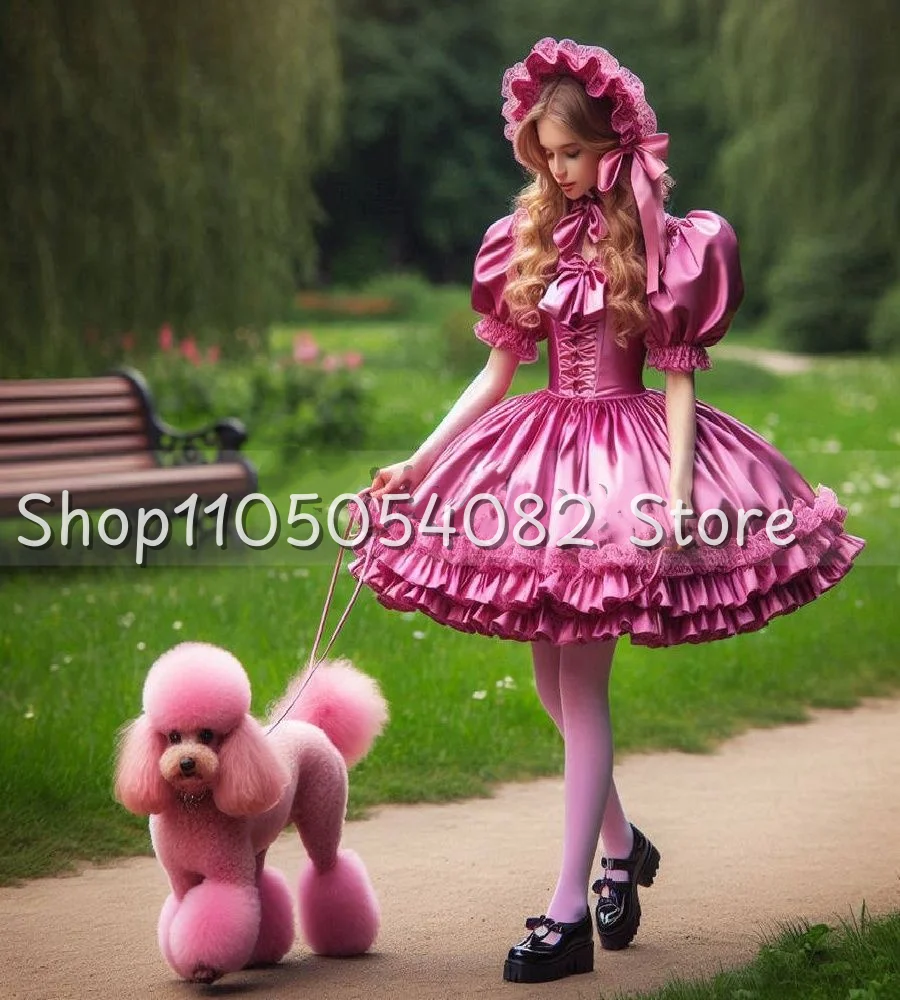 Schimmerndes Abendkleid im viktorianischen Stil, Puffärmel, taillierte Taille, A-Linie, voller Rock, Mini-Plissee-Abschlussballkleid, individuell gestaltet