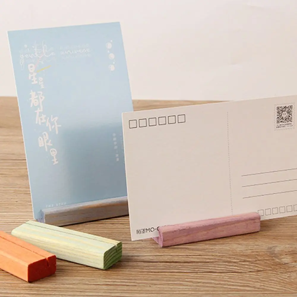 Wood Business Card Holder Office Desk Wooden Photo Stand Name Memo Clips Organizer Storage Dinner Party Decor