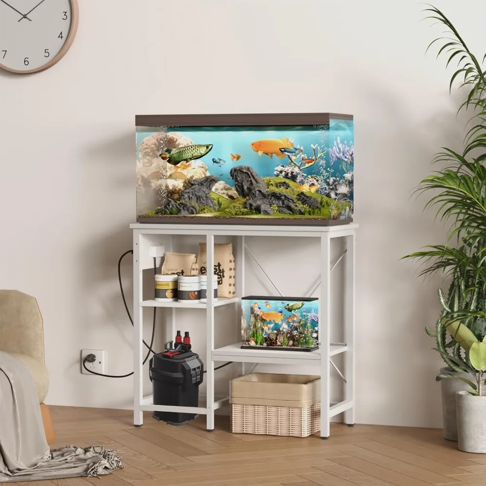 20-29 Gallon Fish Tank Stand with Power Outlet & LED Light, 3 Tier Adjustable Shelves, 30.7" L x 13.8" W, White - view 5
