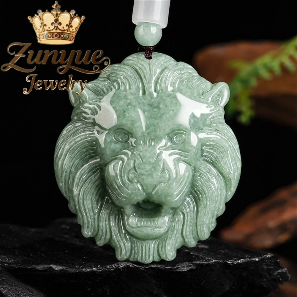 

Natural Myanmar Genuine Jadeite Lion Head Male Lion Pendant Highend Fashion Charms Popular Exquisite Luxury Quality Jewelry Gift