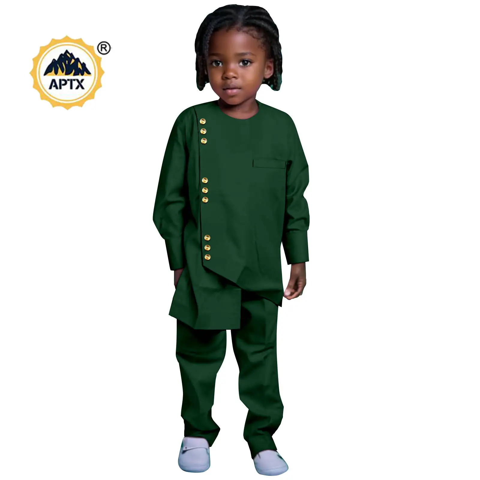 African Clothes for Boy Suits Kaftan Outwear Asymmetrical Top and Pant 2 Pieces Sets Bazin Riche Kids Children Outfits 2446059