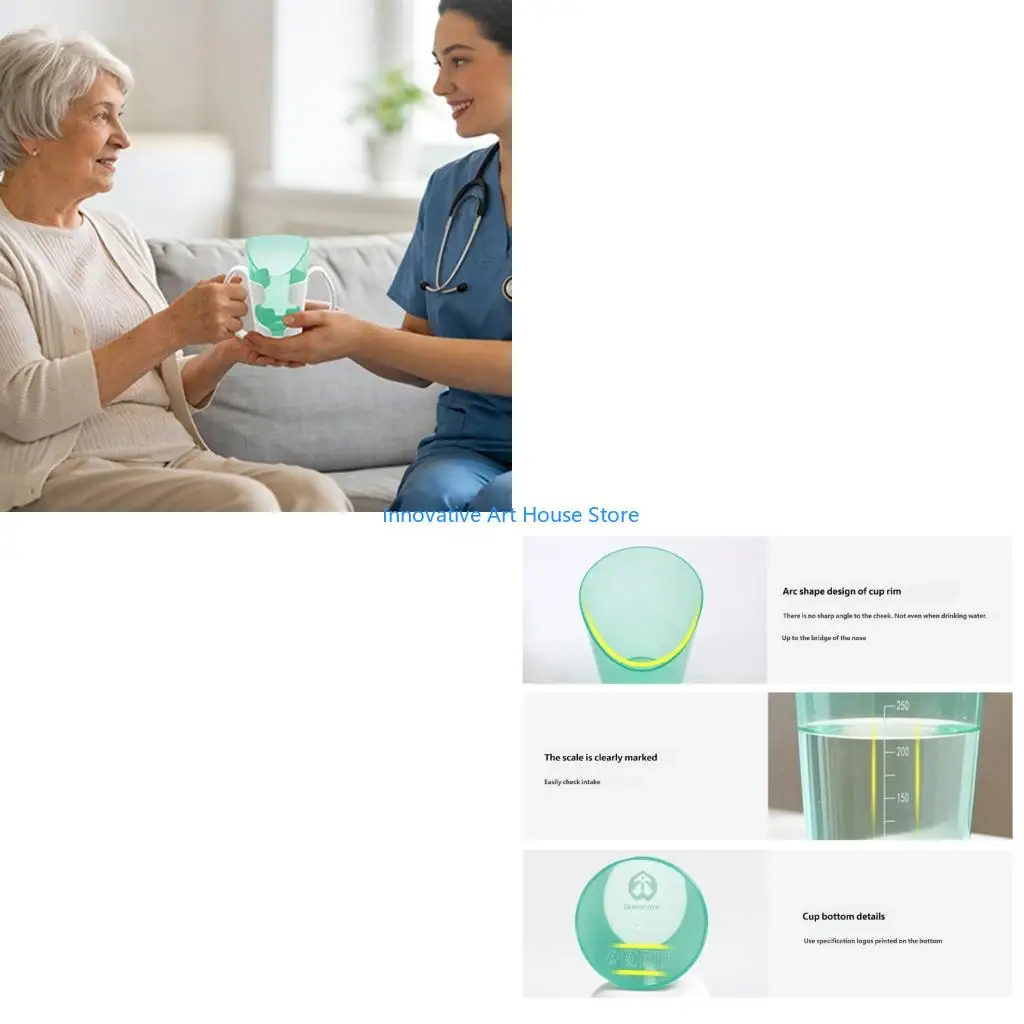 E1PC Adaptive Hospital Drinking Aid Cutout Design Elderly Drinking Cup With Slanted Mouth And Double Handle For Secure Hold