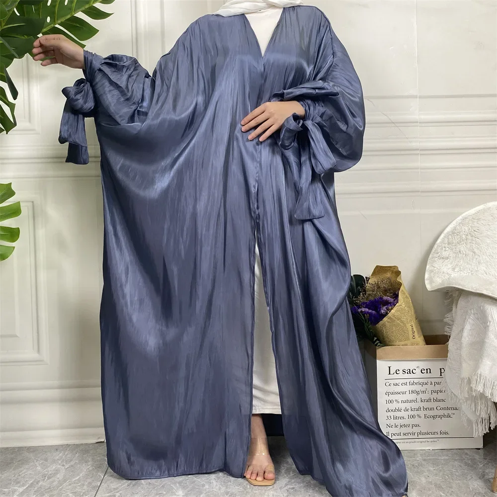 Vestido de seda brilhante de renda feminino cardigã, muçulmano Abaya, quimono, islâmico, árabe, feminino, nova moda