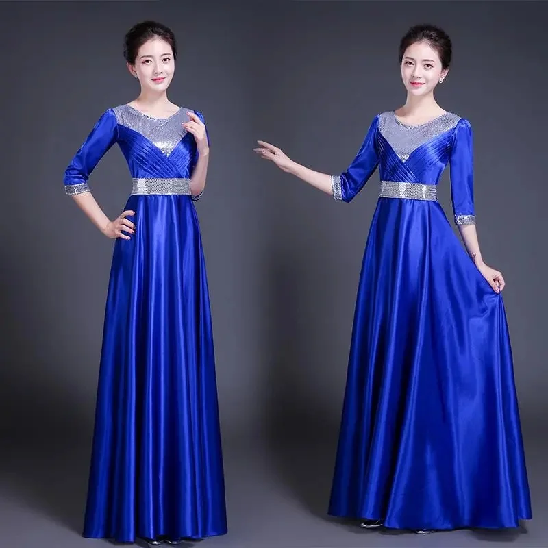 Fashion Slim Simple Stage Chorus Performance Dress for Women\'s July 1st Red Song Chorus Group Chorus Dress Sequin Chorus Dress