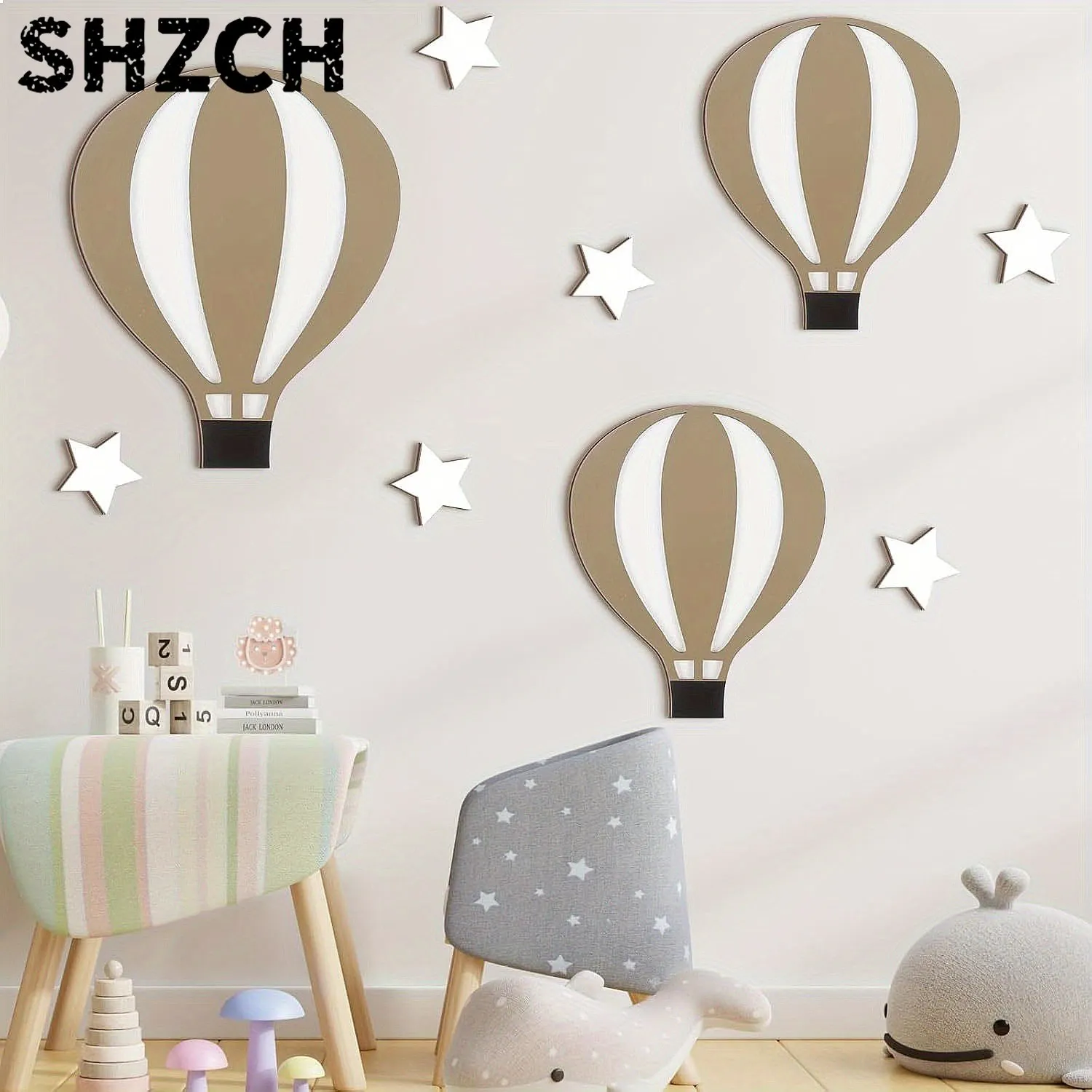Rural Style Wooden Hot Air Balloon Wall Sticker Star Decor Baby Room Photo Props