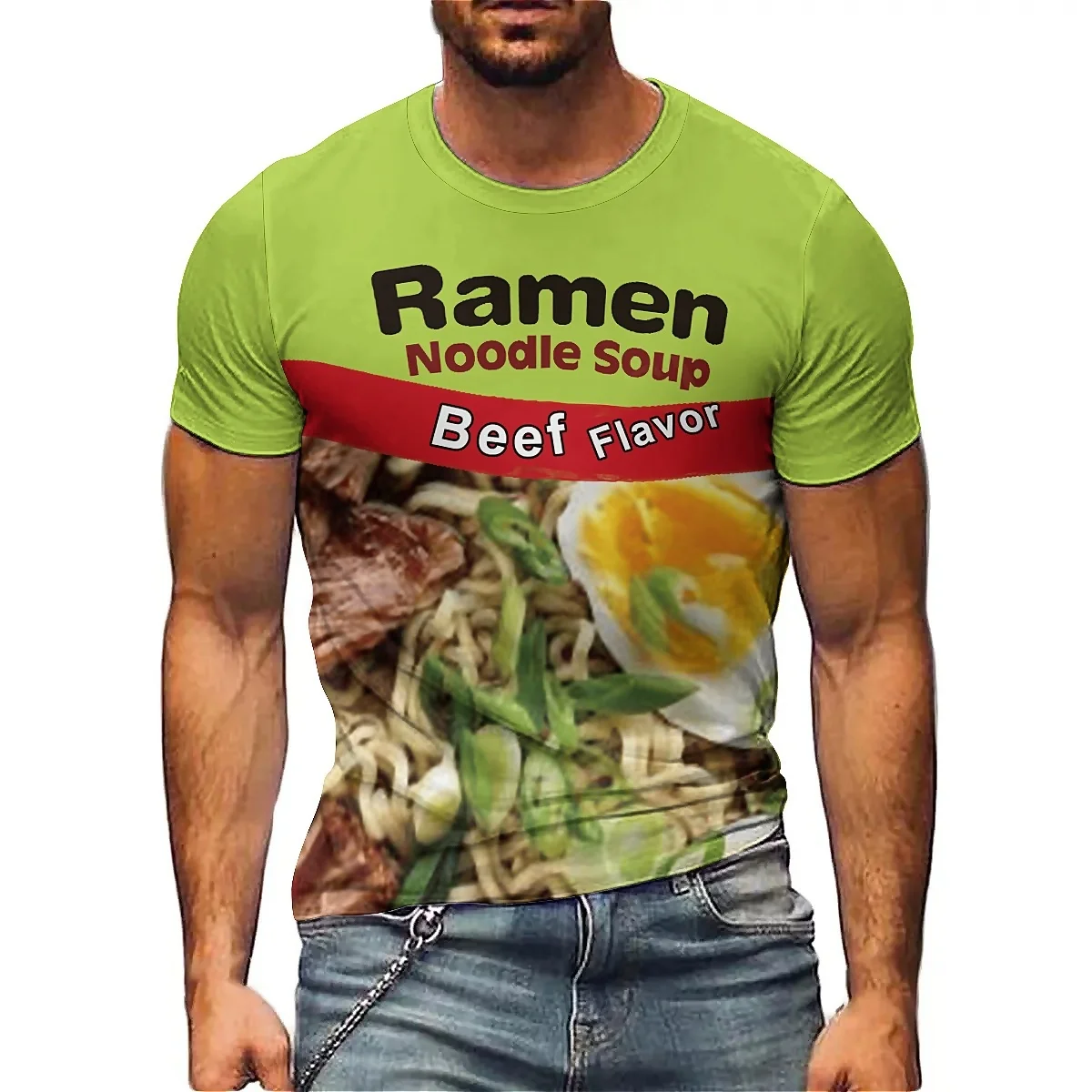 

Summer 2025 Men's Full Body Printed 3D Short Sleeve T-shirt Funny Lamian Noodles Food Pattern Cartoon Harajuku Style