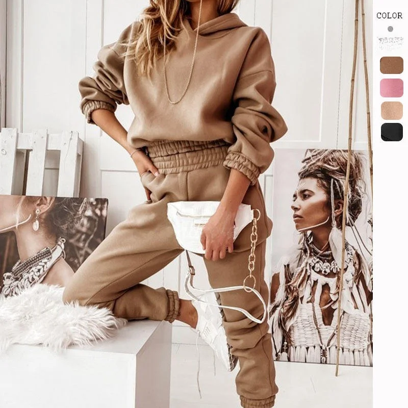 

New 2024 Autumn Winter Faion Casual Sportswear Set with Hat Long Sve Long Pants Two-Piece Pure Color Commute Sle for M...