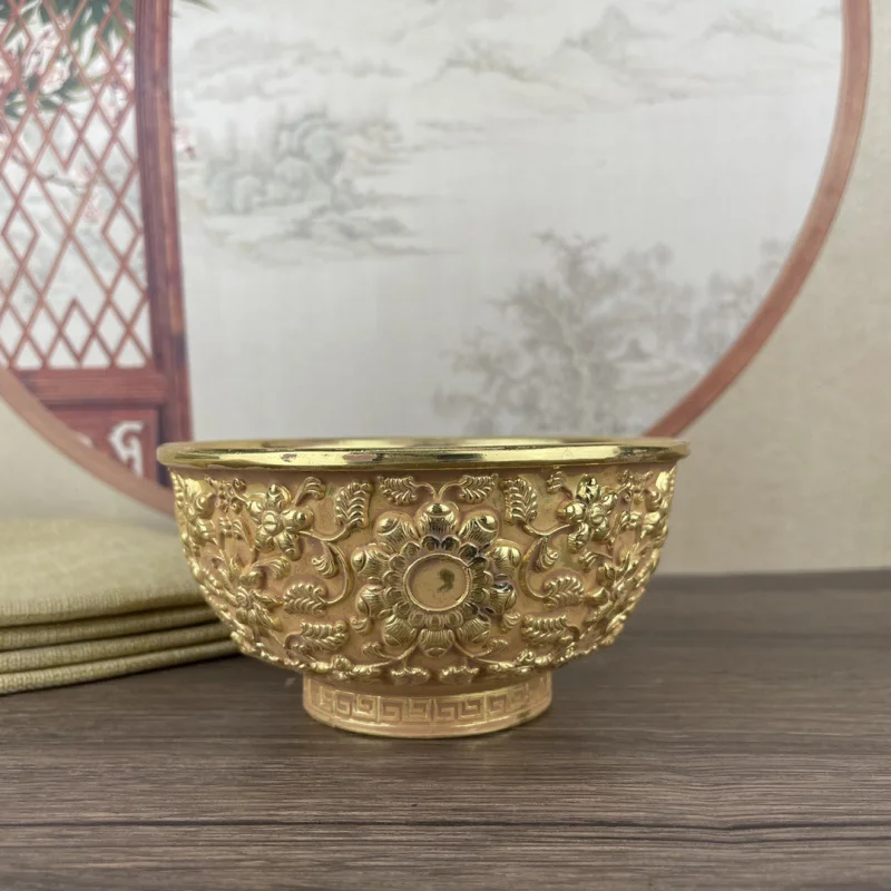 

Antique-Style Gilt Flower Bowl Collectible Gift Ornament New Chinese Style Study Office Decorative Ornaments