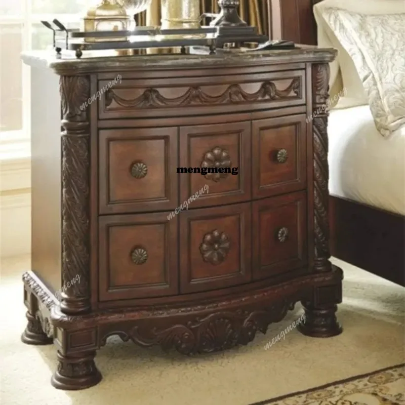 North Shore Ornate 3 Drawer Nightstand with Marble Inlay Top  Dark Brown Furniture Bedroom  Bedside Table  Bedroom Furniture