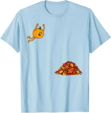 Lustiges T-Shirt mit Kürbis, der in Blätter springt, niedliches Herbstblätter-T-Shirt, Y2k-Humor, Halloween-Kostüm, Neuheitsgeschenk, Grafik-Spruch-T-Shirt – Detail 10