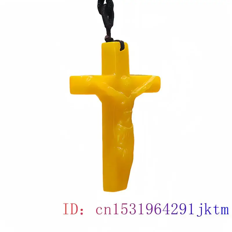 Yellow Real Jade Cross Pendant Necklace Carved Jewelry Fashion Natural Amulet Luxury Gifts for Women Gift Gemstone Stone