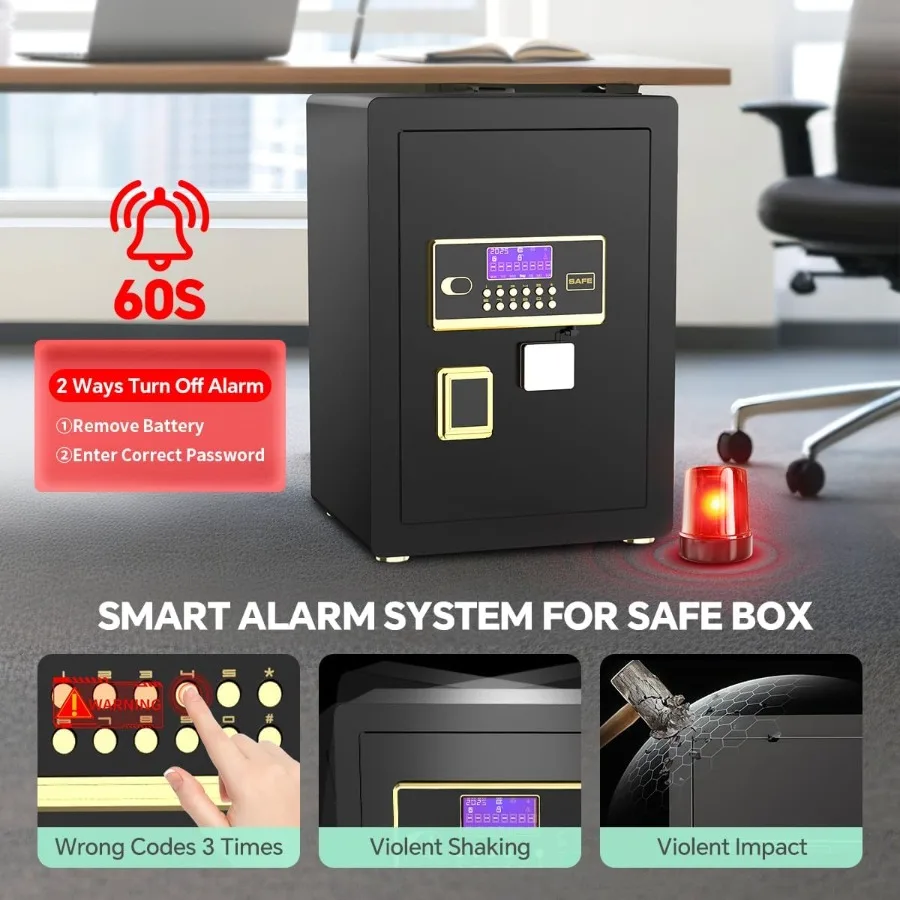 Sicherer digitaler Tastatur-Safe mit integriertem Alarmsystem für die Schmuck- und Bargeldaufbewahrung mit verstellbaren Regalen, integriertem L