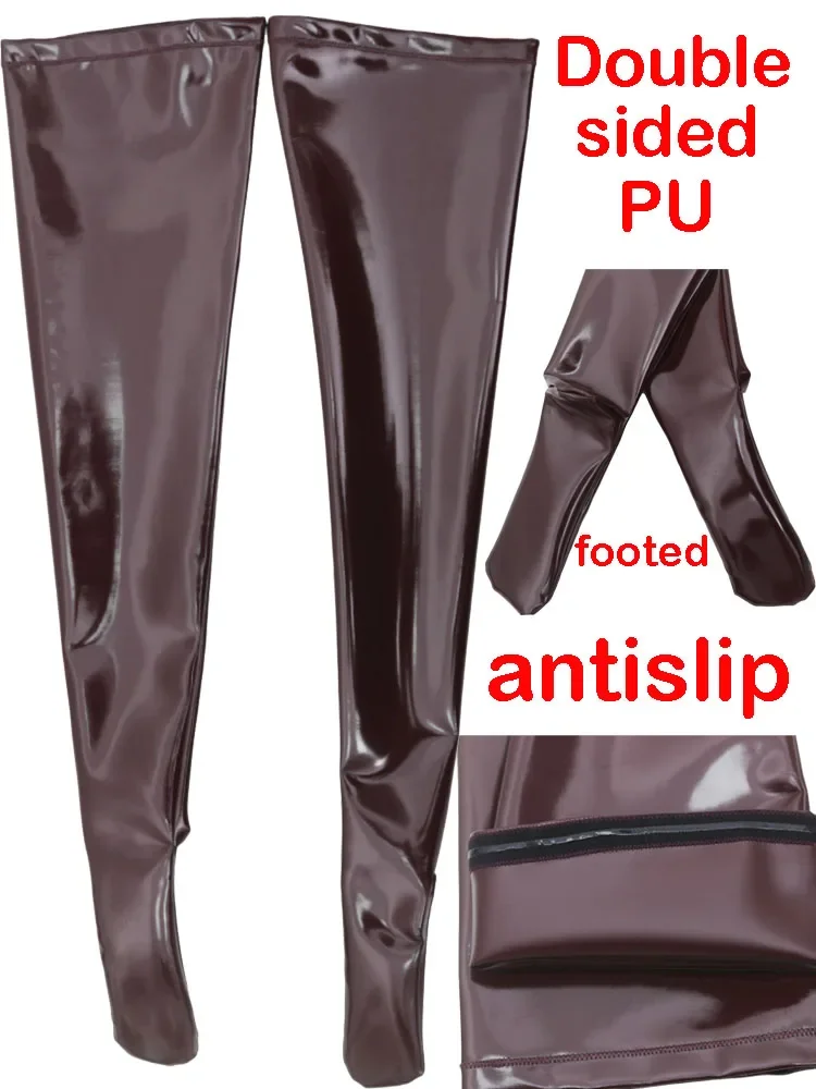 Fashion Women PU Stockings Glossy Shiny Matt Double Sided PU Leather Maid Stocking PVC  Thigh High Socks Antislip Medias Plus