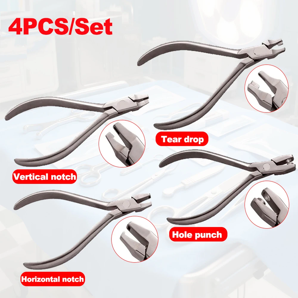 4Pcs/Set Dental Orthodontic Clear Aligner Pliers Punch Hole Thermal Forming Plier Tear Drop Vertical Level Dental Instrument