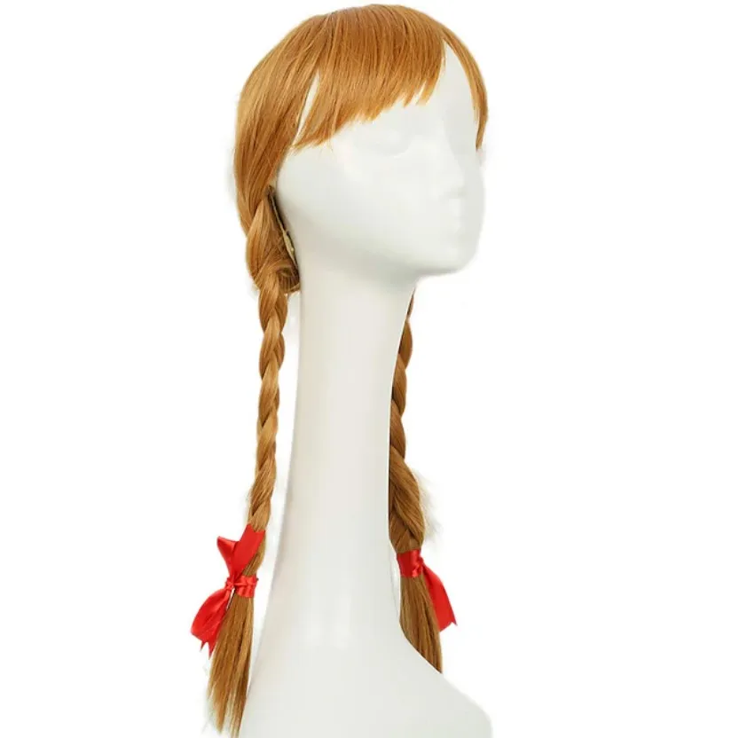 Annabelle Wig Conjuring Cosplay Long Light Brown Double Tails Hair Accessories Halloween Wigs