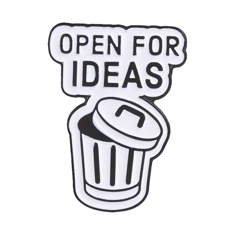 Open For Ideas Trash Can Cartoon Enamel Pin Sarcastic Humor Office Dumpster Design Brooch Backpack Clothes Badge Jewelry Gifts
