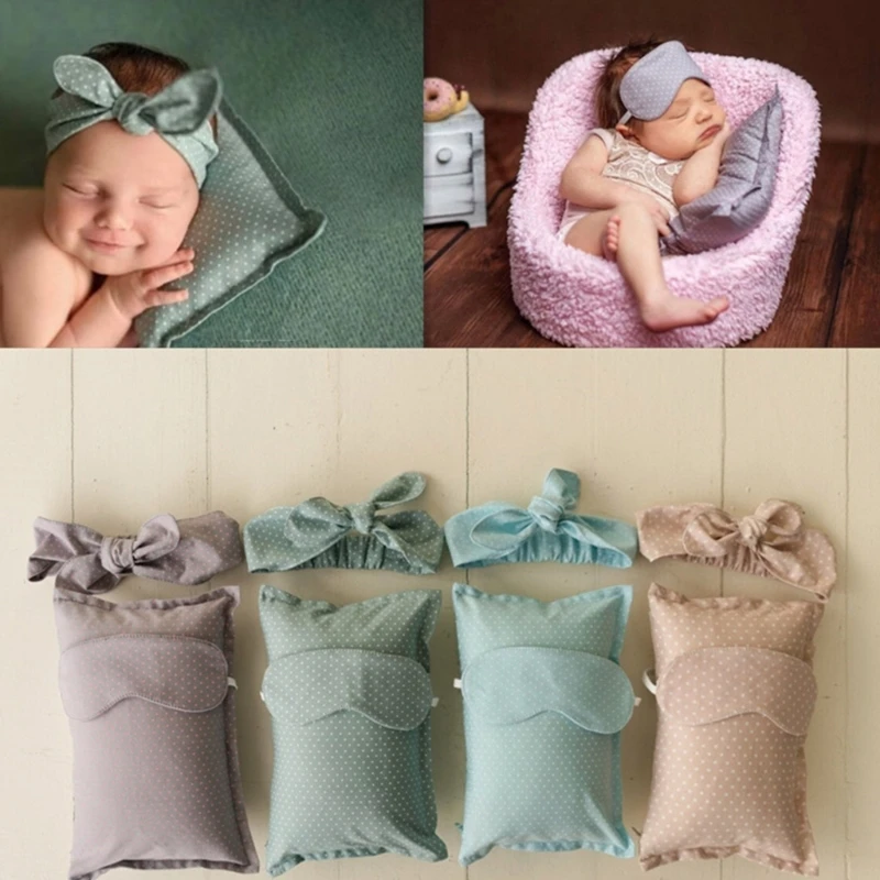 Pasgeboren Fotografie Rekwisieten Baby Poseren Kussen + Boog Hoofdband + Oogmasker Kids Studio Fotoschieten Kussen Achtergrond Accessoires