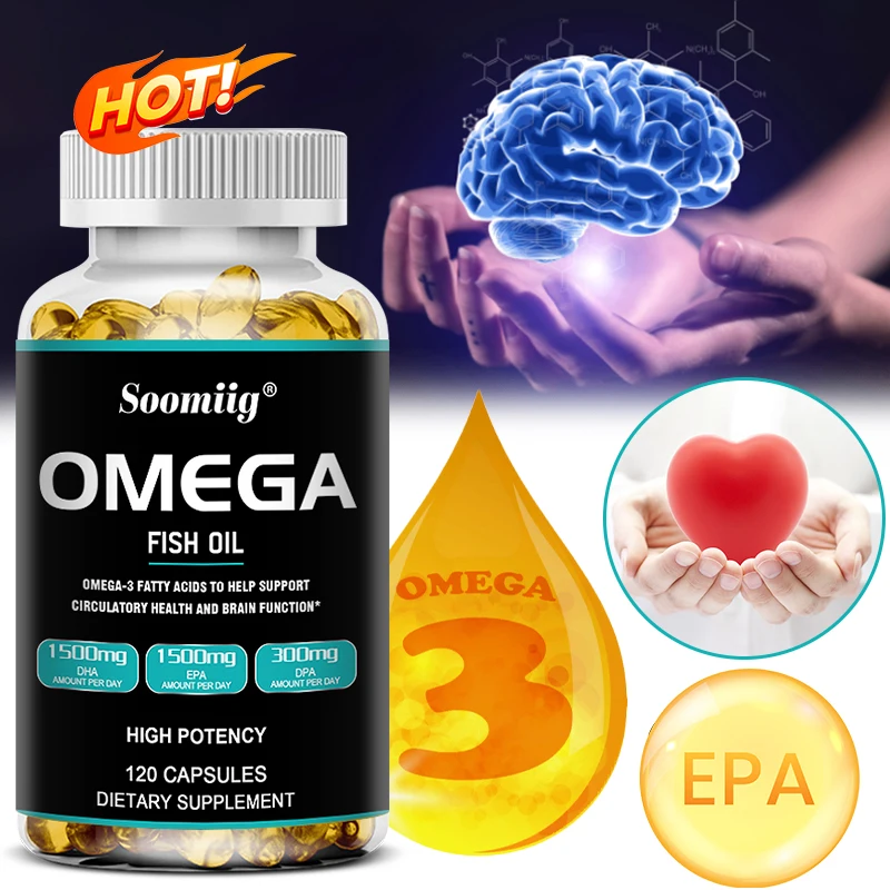 Soomiig High Potency Omega 3 Fish Oil - 120 Softgels - EPA 1500 Mg DHA 1500 Mg DPA 300 Mg Non-GMO Gluten Free Dietary Supplement