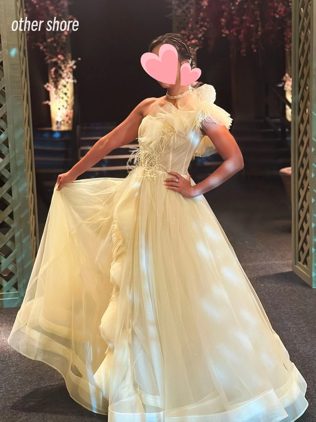 Other Shore Elegant Vintage Sweet Yellow Feathers One Shoulder A-Line Customize Formal Occasion Prom Dress Evening Party Gowns