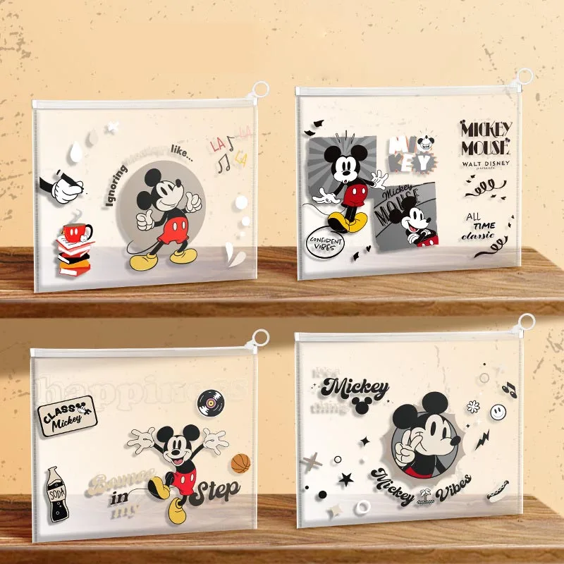 12pcs/lot Disney Mickey Ring Pencil Case Kawaii Animal Document Bag File Holder Stationery Pouch Office School Supplies