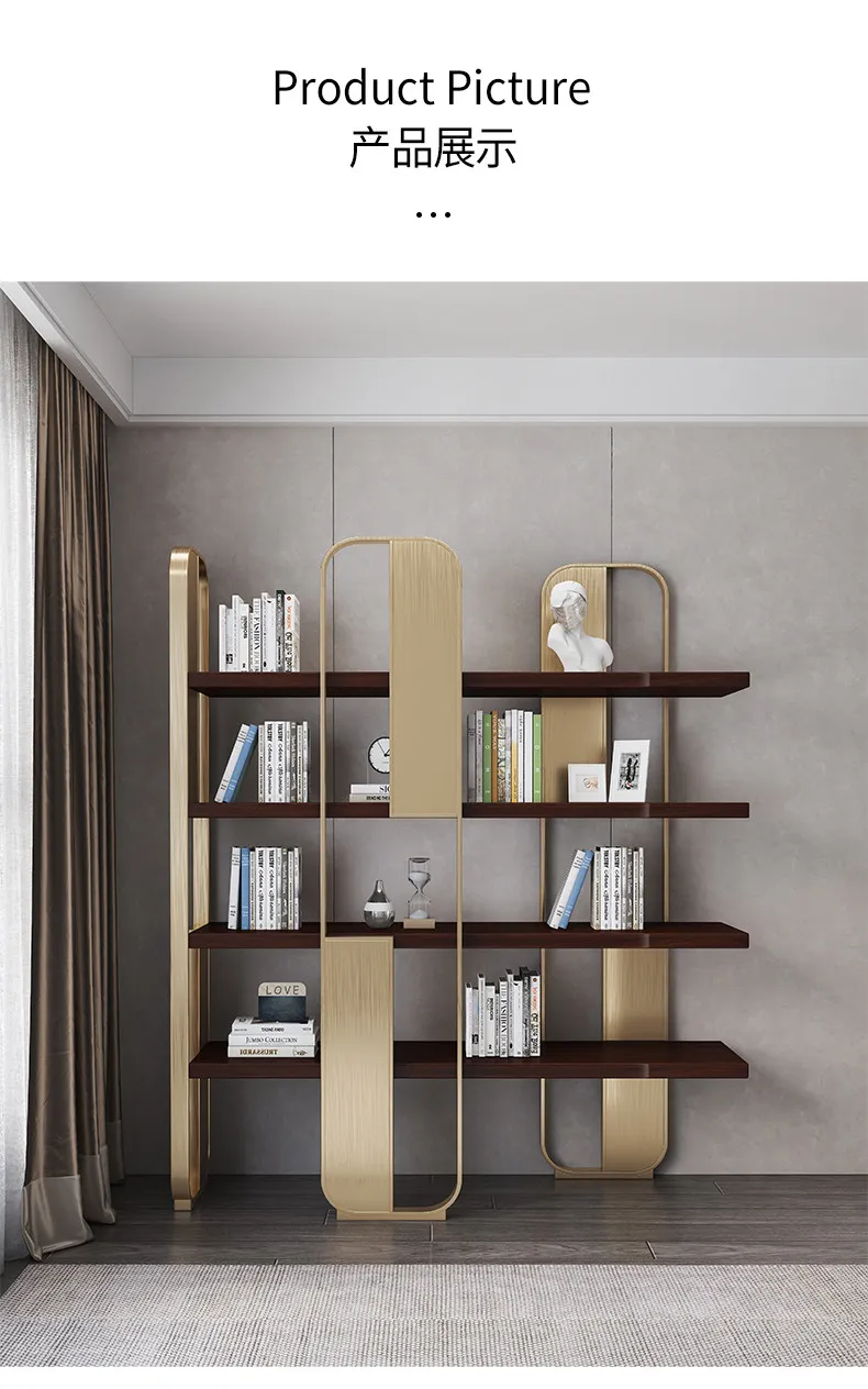 YJQ Italian minimalist living room household stainless steel shelf metal multi-layer bookcase display shelf