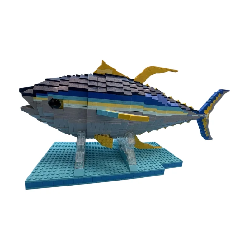 

Big Yellowfin Tuna AHI Model With Stand MOC Building Blocks Marine Creature DIY Assembly Bricks Desktop Display Decor Toy