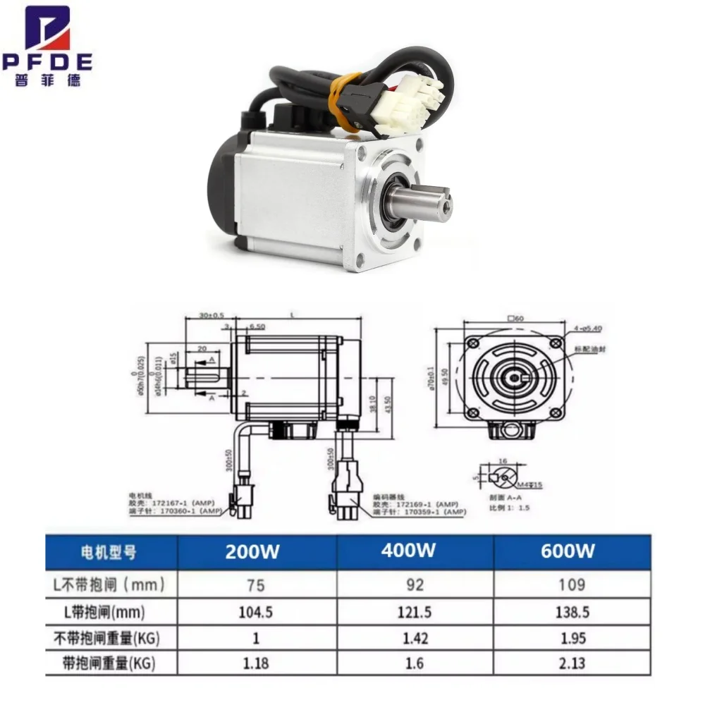 Servo Motor Set 200w /400w /600w +EtherCat Bus Servo Driver+3m Standard Cable 0.64N.M 1.27N.M 1.91N.M 3000RPM AC 220Vfor CNC